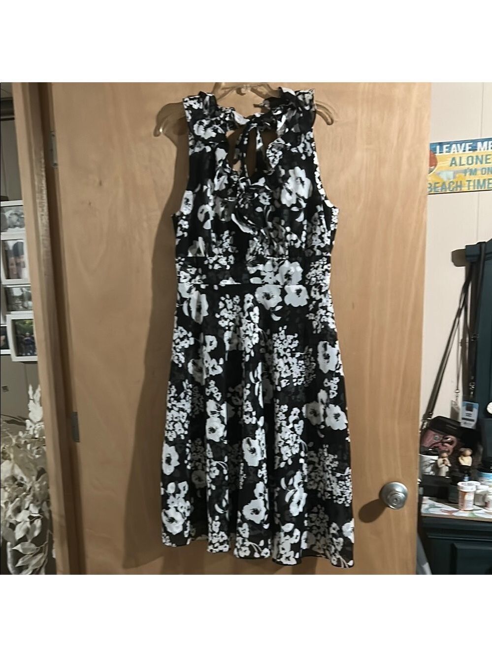 White House Black Market Black and White Halter Sundress